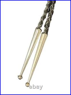Vintage Signed Bennet Navajo. 925 Sterling & Turquoise Braided Leather Bolo Tie