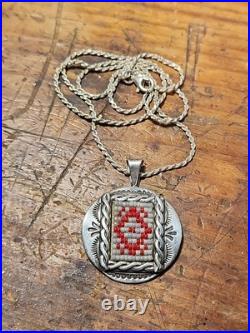 Vintage Signed DE Navajo Native American Sterling Silver Necklace