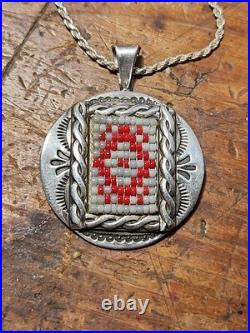 Vintage Signed DE Navajo Native American Sterling Silver Necklace