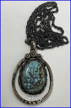 Vintage Signed JC Native American Navajo Turquoise Pendant Necklace