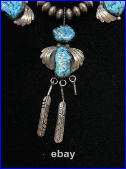 Vintage Signed JLG Native American Sterling Silver Stunning Turquoise Necklace