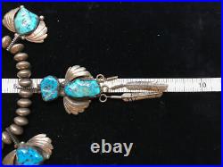 Vintage Signed JLG Native American Sterling Silver Stunning Turquoise Necklace