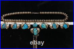 Vintage Signed JLG Native American Sterling Silver Stunning Turquoise Necklace