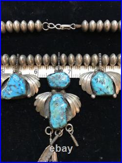 Vintage Signed JLG Native American Sterling Silver Stunning Turquoise Necklace