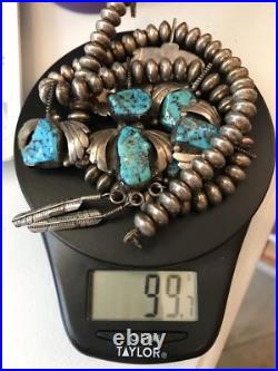 Vintage Signed JLG Native American Sterling Silver Stunning Turquoise Necklace