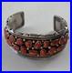 Vintage Signed J. M. Haley Wide Silver and 24 Coral Pieces Cuff Bracelet