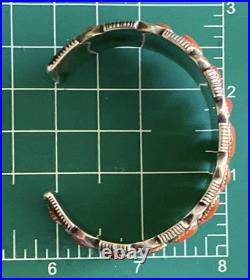 Vintage Signed J. M. Haley Wide Silver and 24 Coral Pieces Cuff Bracelet