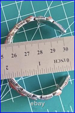 Vintage Signed J. M. Haley Wide Silver and 24 Coral Pieces Cuff Bracelet