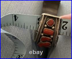 Vintage Signed J. M. Haley Wide Silver and 24 Coral Pieces Cuff Bracelet