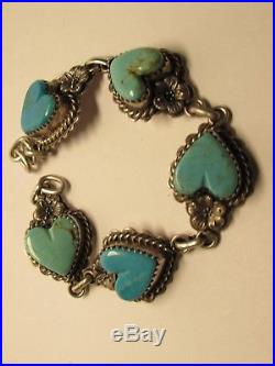 Vintage Signed L Ganado Navajo Sterling Silver 925 & Turquoise Bracelet