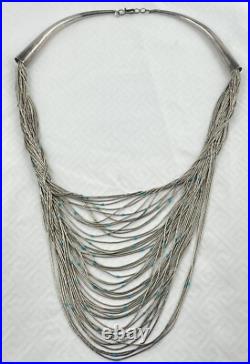 Vintage Signed Native American 60 Strand Heishi Liquid Silver Sterling Necklace