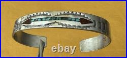 Vintage Signed Native American Handcrafted Stamped Gem Arrow Inlay Cuff Bracelet
