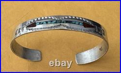 Vintage Signed Native American Handcrafted Stamped Gem Arrow Inlay Cuff Bracelet