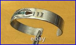 Vintage Signed Native American Handcrafted Stamped Gem Arrow Inlay Cuff Bracelet