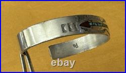 Vintage Signed Native American Handcrafted Stamped Gem Arrow Inlay Cuff Bracelet