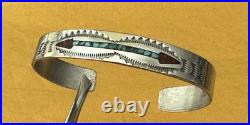 Vintage Signed Native American Handcrafted Stamped Gem Arrow Inlay Cuff Bracelet