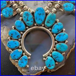 Vintage Signed Native American Rough Turquoise Sterling Silver Squash Blossom