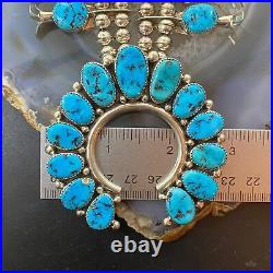 Vintage Signed Native American Rough Turquoise Sterling Silver Squash Blossom