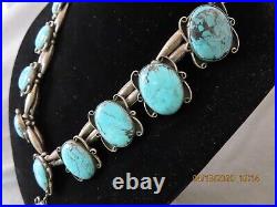 Vintage Signed Native American Silver & Turquoise Necklace