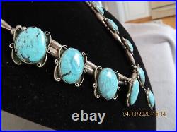 Vintage Signed Native American Silver & Turquoise Necklace