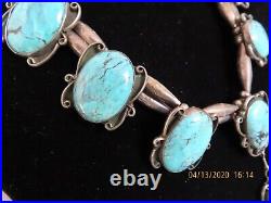 Vintage Signed Native American Silver & Turquoise Necklace