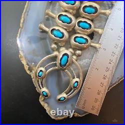 Vintage Signed Native American Sterling Shadow Box Turquoise Squash Blossom