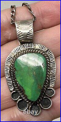 Vintage Signed Native American Sterling Silver Green Turquoise Squash Necklace