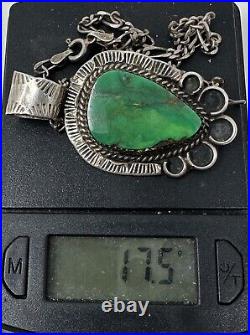 Vintage Signed Native American Sterling Silver Green Turquoise Squash Necklace