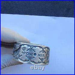 Vintage Signed Native American Sterling Silver Harley Davidson Stamped Bracelet