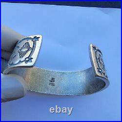 Vintage Signed Native American Sterling Silver Harley Davidson Stamped Bracelet