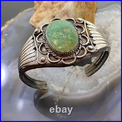 Vintage Signed Native American Sterling Silver Large Turquoise Bracelet