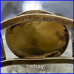 Vintage Signed Native American Sterling Silver Oval Rhodonite Bracelet For Women