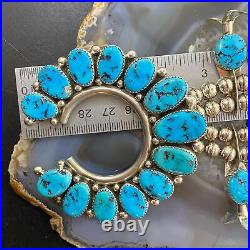 Vintage Signed Native American Sterling Silver Rough Turquoise Squash Blossom