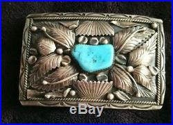 Vintage Signed Navajo Native American Silver Turquoise Belt Buckle 3 x 2