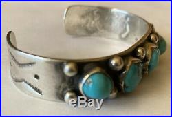Vintage Signed Navajo Sterling Silver Darling Darlene Turquoise Cuff Bracelet