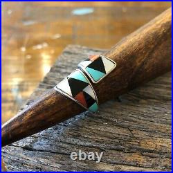 Vintage Signed Zuni Native American Sterling Silver Multi Stone Wrap Ring Size 9