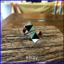 Vintage Signed Zuni Native American Sterling Silver Multi Stone Wrap Ring Size 9