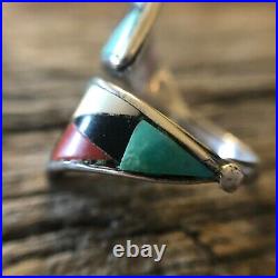 Vintage Signed Zuni Native American Sterling Silver Multi Stone Wrap Ring Size 9