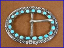 Vintage Signed Zuni Native American Turquoise Oval Belt Buckle