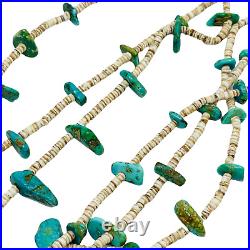 Vintage Silver Heishi Bead Turquoise Nugget 3 Strand Southwest Necklace 26