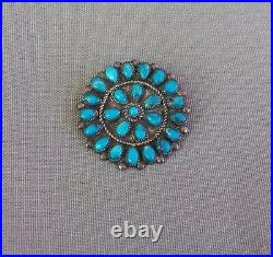 Vintage Silver Native American Turquoise Cluster Pin Signed AB