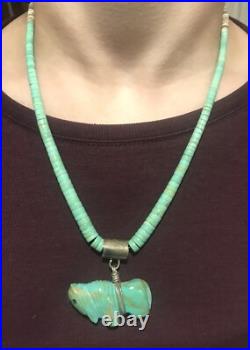 Vintage Silver Navajo Graduated Turquoise Heishi Discs Bison 19 Necklace 31g