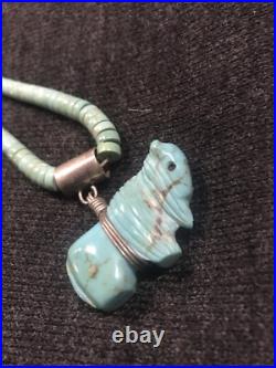 Vintage Silver Navajo Graduated Turquoise Heishi Discs Bison 19 Necklace 31g