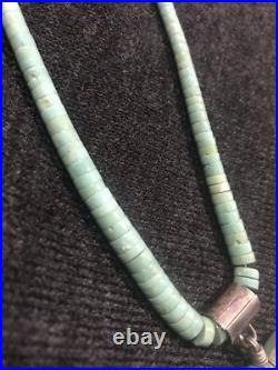 Vintage Silver Navajo Graduated Turquoise Heishi Discs Bison 19 Necklace 31g