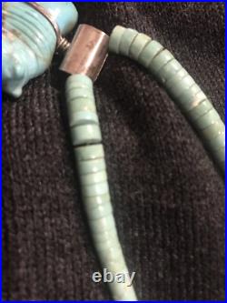 Vintage Silver Navajo Graduated Turquoise Heishi Discs Bison 19 Necklace 31g