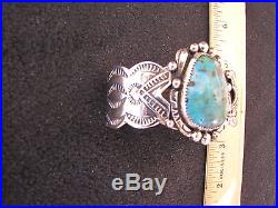 Vintage Silver & Pilot Mountain Turquoise Cuff Bracelet Signed