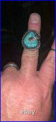Vintage Silver Turquoise Navajo Native American Ring Vintage Sz 11-12