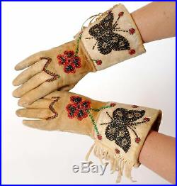 Vintage Sioux Indian Gauntlet Beaded Gloves Native American ca. 1890
