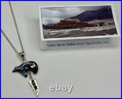 Vintage Sonny Spruce Native American Turquoise Inlay SterlingSilver Bear Pendant