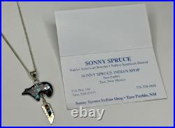 Vintage Sonny Spruce Native American Turquoise Inlay SterlingSilver Bear Pendant